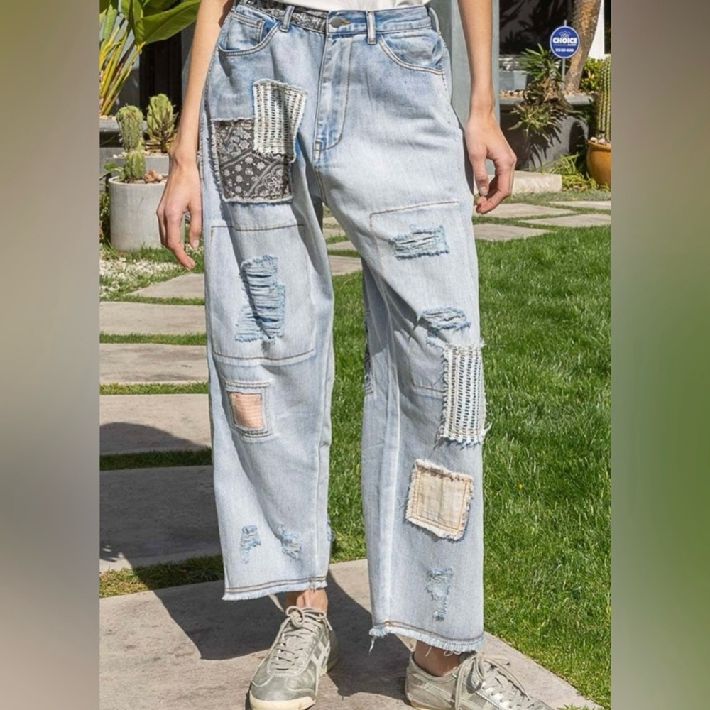 POL Patchwork Distressed Jeans | Rare Vintage-Inspired Boho Denim - Picture 2 of 7